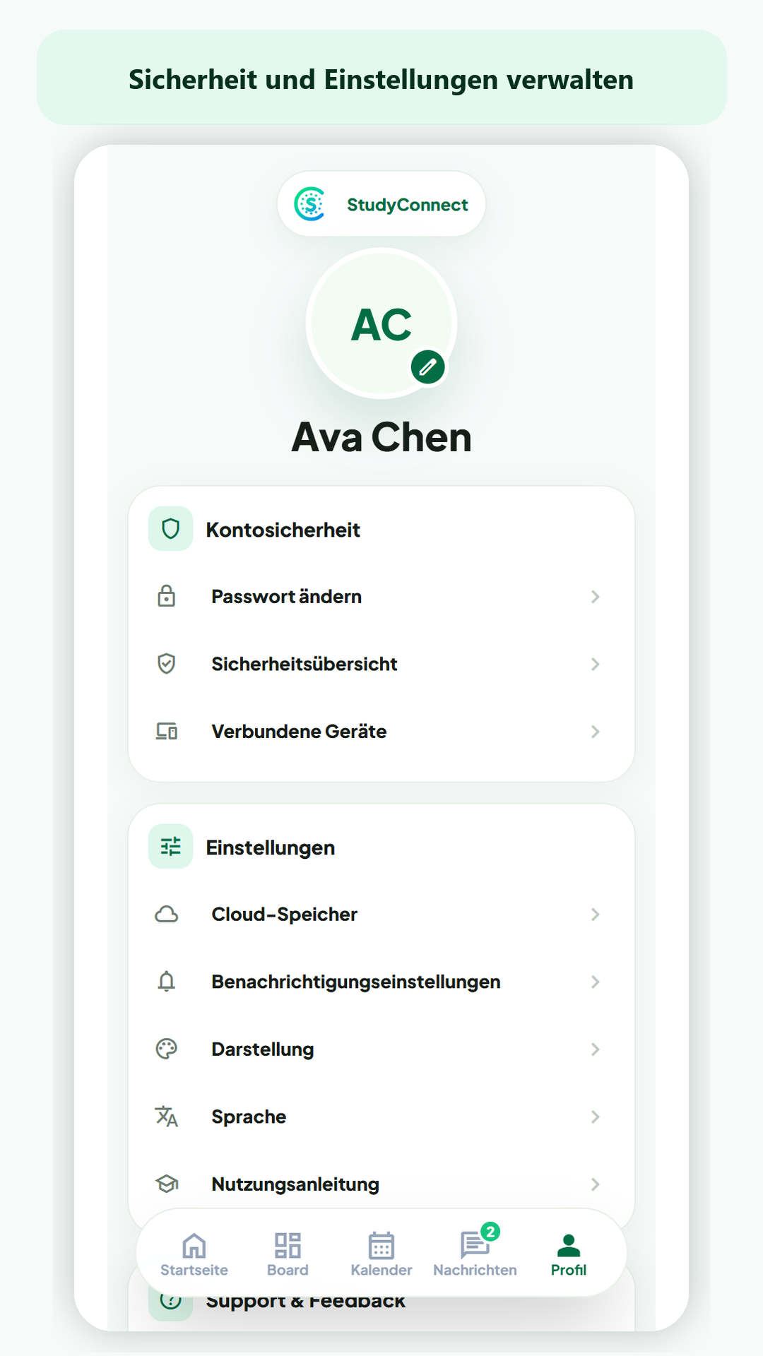 StudyConnect profile screen